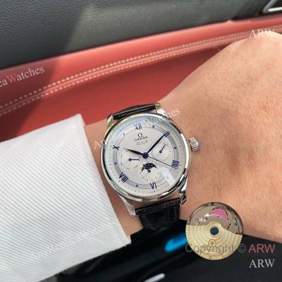 High Quality Replica OMEGA De Ville Multifunctional Upgraded Different Colors Genuine Leather Strap Different Colors Face Dial Silver Case Watch 40mm